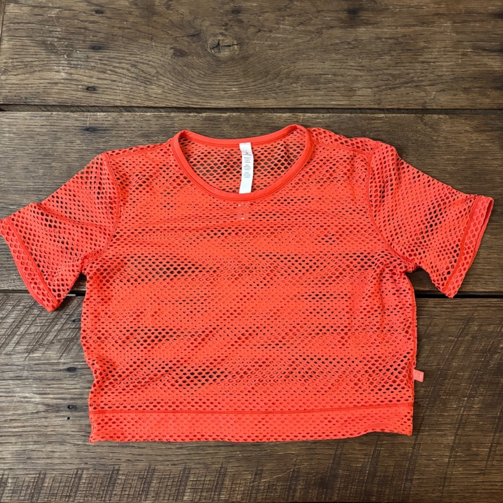 Lululemon Sweat Your Heart Out Cropped Short Sleeve Shirt Top Size 4 Hot Sunset